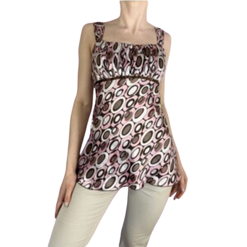 Vintage A.‎ Byer Y2K Geometric Print Satin Babydoll Milk Maid Neckline Medium